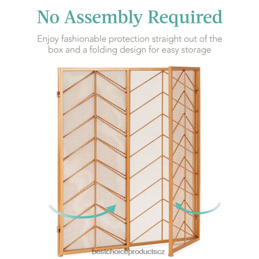 Best Choice Products 3-panelový železný chevron krbová zástěna s madly doplněk zlato FF22861260