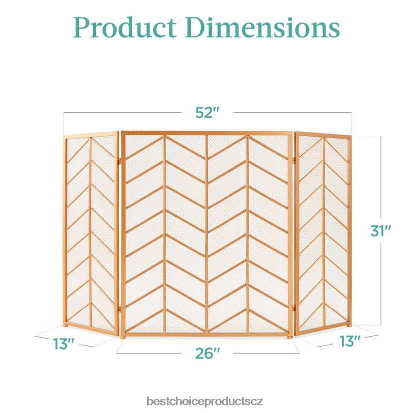 Best Choice Products 3-panelový železný chevron krbová zástěna s madly doplněk zlato FF22861260