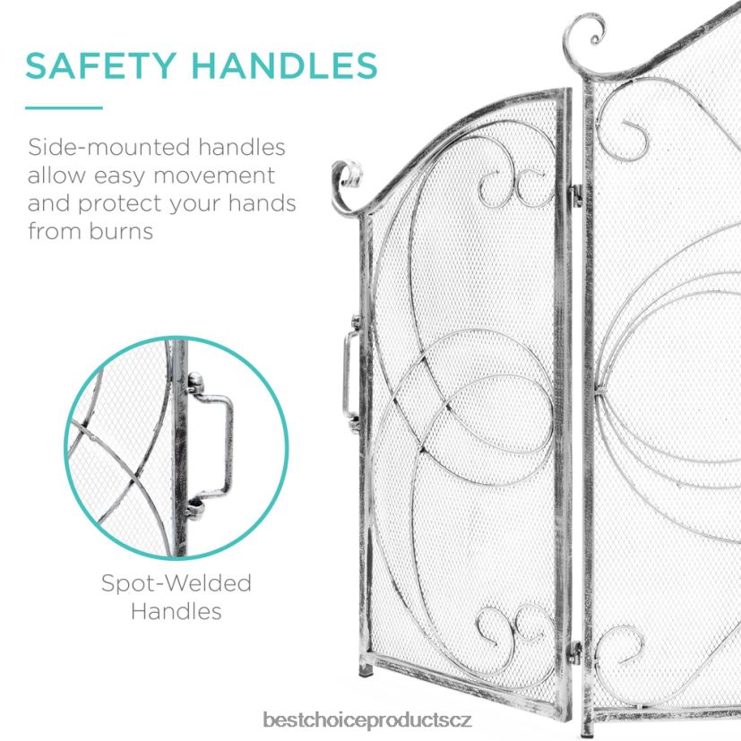 Best Choice Products 3-panelový kovový kryt krbové zástěny z tepaného železa s rolovacím designem doplněk cín FF22861263