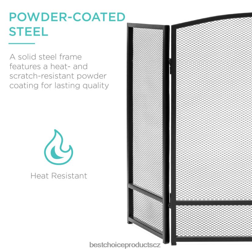 Best Choice Products 3panelová jednoduchá krbová zástěna z ocelové sítě s opotřebovanou povrchovou úpravou doplněk Černá FF2286660
