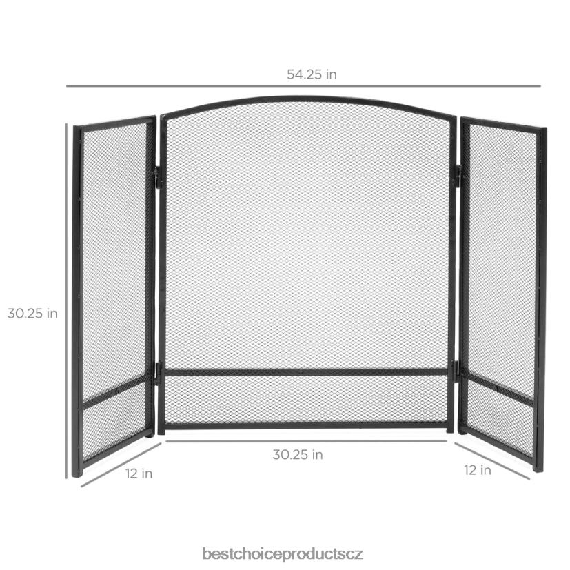 Best Choice Products 3panelová jednoduchá krbová zástěna z ocelové sítě s opotřebovanou povrchovou úpravou doplněk Černá FF2286660