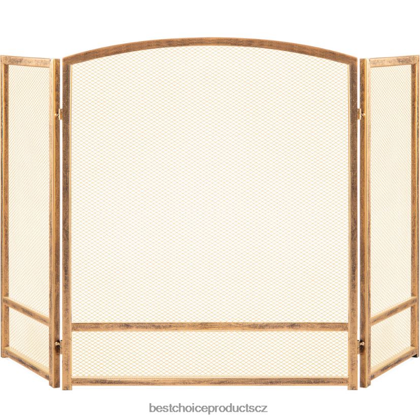 Best Choice Products 3panelová jednoduchá krbová zástěna z ocelové sítě s opotřebovanou povrchovou úpravou doplněk starožitné zlato FF2286661