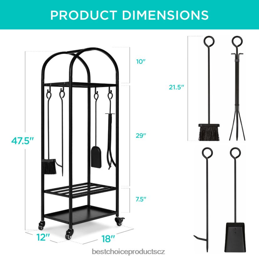 Best Choice Products 3patrový kovaný stojan na palivové dříví se 4dílnou sadou nářadí, kolečka doplněk Černá FF2286342