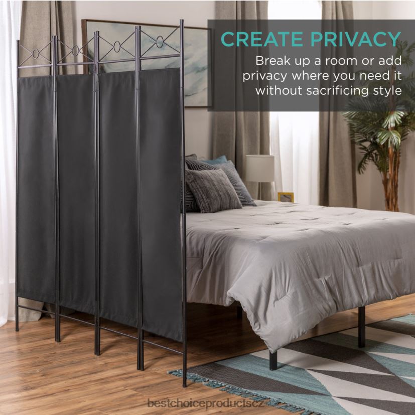 Best Choice Products 4panelová skládací zástěna pro ochranu soukromí rozdělující dekoraci místnosti, 6 stop doplněk Černá FF2286659