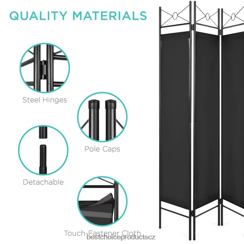 Best Choice Products 4panelová skládací zástěna pro ochranu soukromí rozdělující dekoraci místnosti, 6 stop doplněk Černá FF2286659