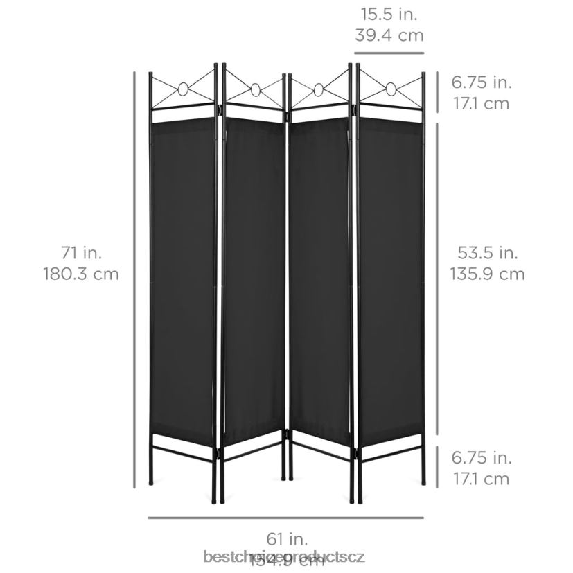 Best Choice Products 4panelová skládací zástěna pro ochranu soukromí rozdělující dekoraci místnosti, 6 stop doplněk Černá FF2286659