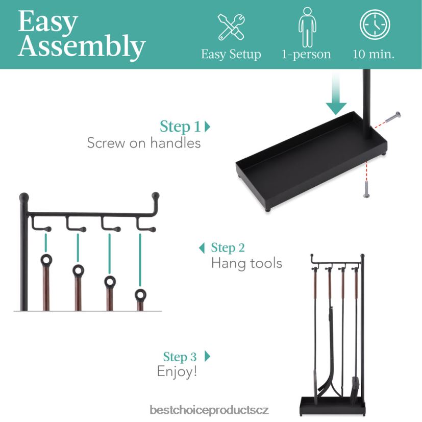 Best Choice Products 5dílná moderní moderní sada starožitného nářadí pro vnitřní venkovní krb doplněk Černá FF2286668