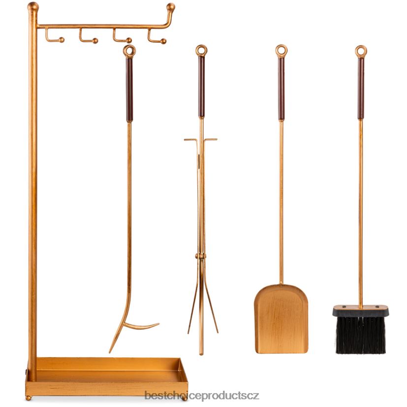 Best Choice Products 5dílná moderní moderní sada starožitného nářadí pro vnitřní venkovní krb doplněk zlato FF2286667