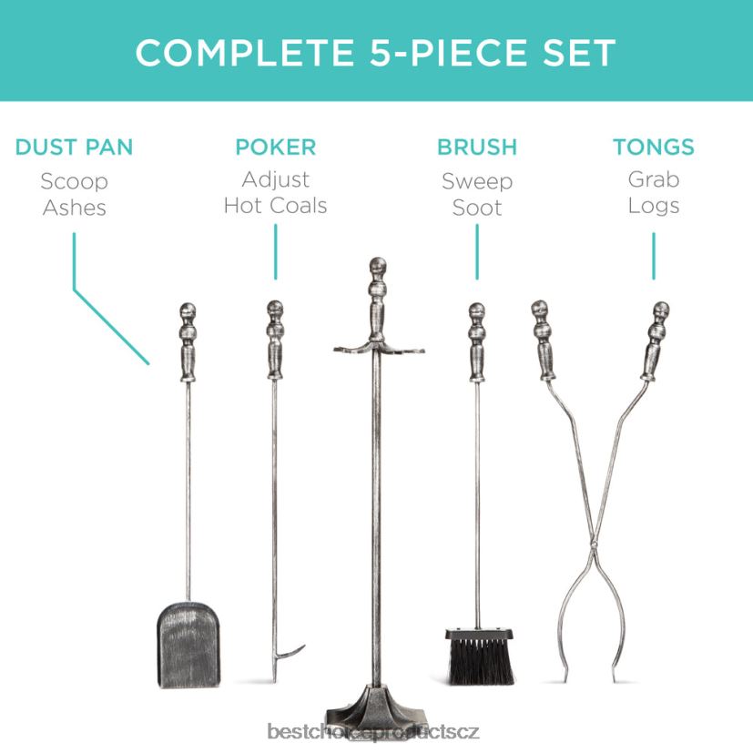 Best Choice Products 5dílná rustikální sada nářadí pro vnitřní venkovní krb a ohniště se stojanem doplněk cín FF2286705