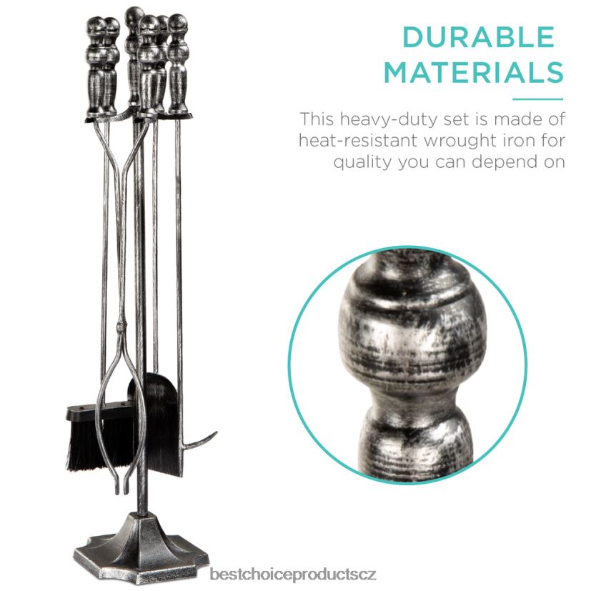 Best Choice Products 5dílná rustikální sada nářadí pro vnitřní venkovní krb a ohniště se stojanem doplněk cín FF2286705