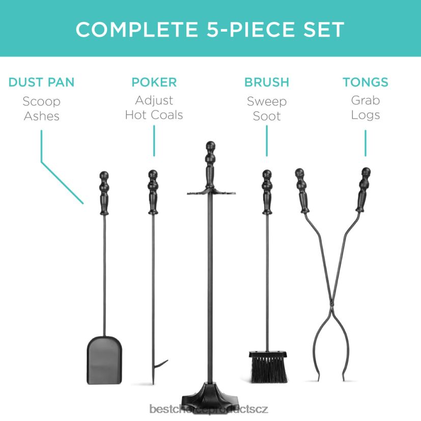Best Choice Products 5dílná rustikální sada nářadí pro vnitřní venkovní krb a ohniště se stojanem doplněk Černá FF2286703