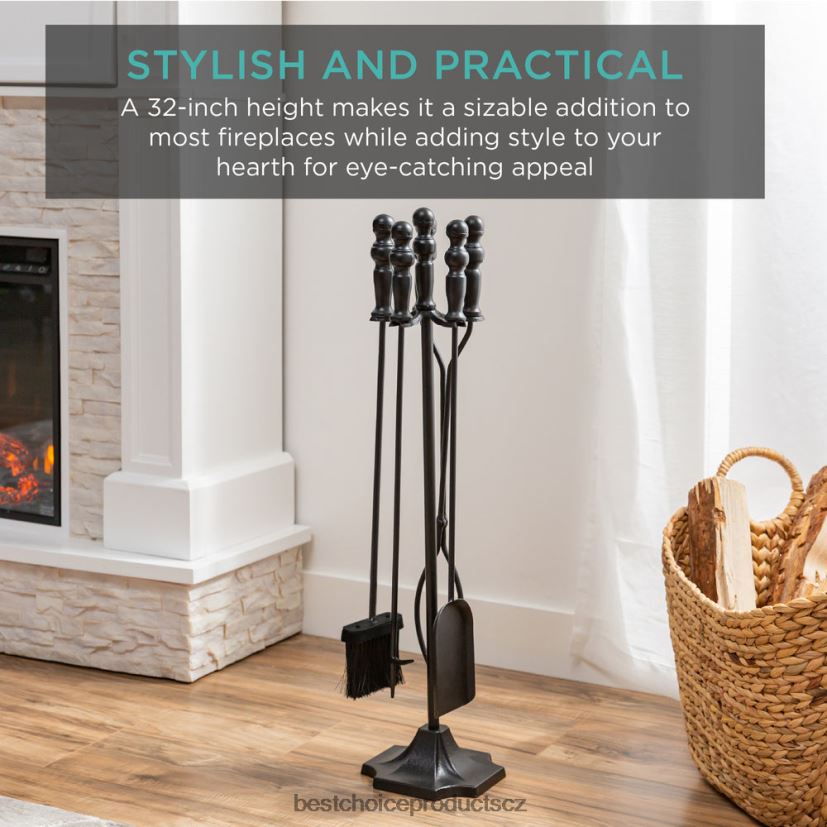 Best Choice Products 5dílná rustikální sada nářadí pro vnitřní venkovní krb a ohniště se stojanem doplněk Černá FF2286703
