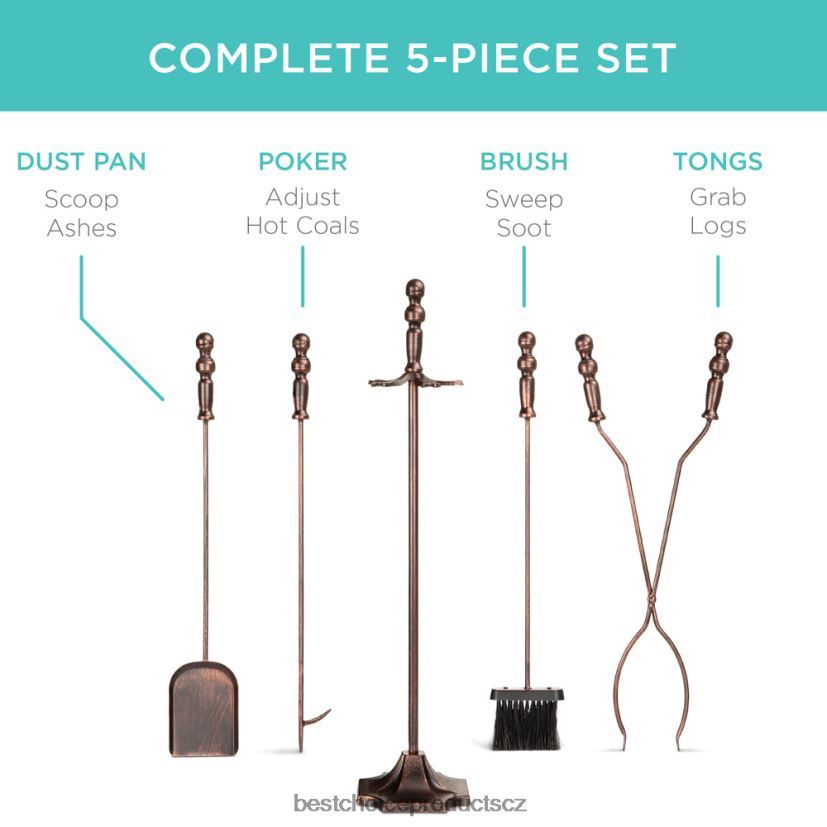 Best Choice Products 5dílná rustikální sada nářadí pro vnitřní venkovní krb a ohniště se stojanem doplněk měď FF2286704