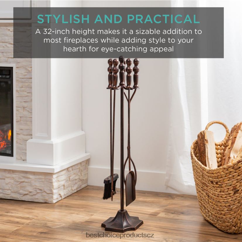 Best Choice Products 5dílná rustikální sada nářadí pro vnitřní venkovní krb a ohniště se stojanem doplněk měď FF2286704