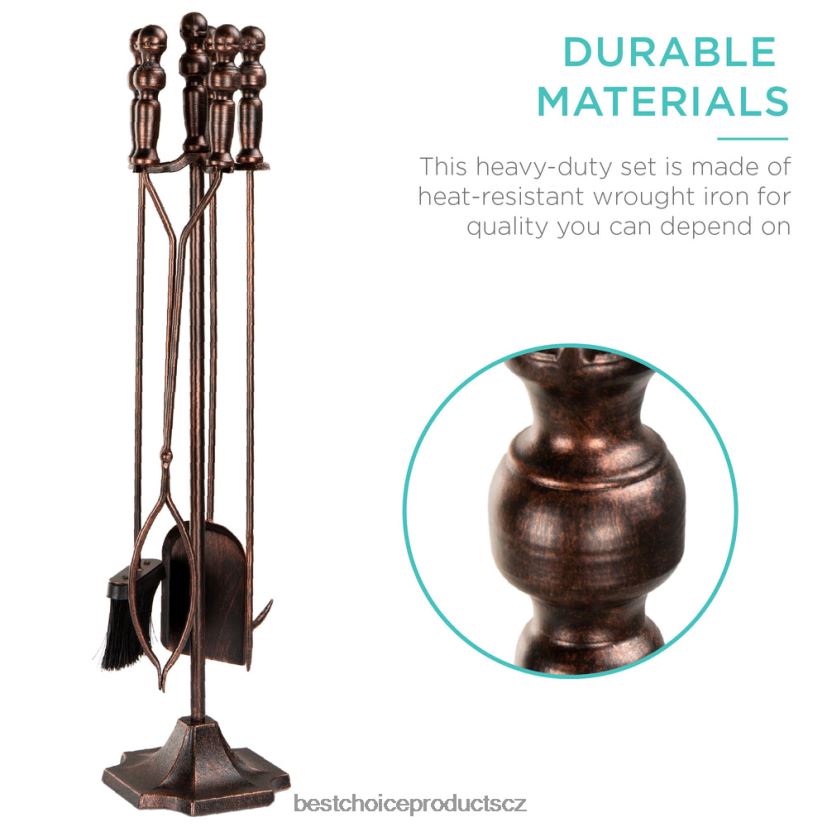 Best Choice Products 5dílná rustikální sada nářadí pro vnitřní venkovní krb a ohniště se stojanem doplněk měď FF2286704
