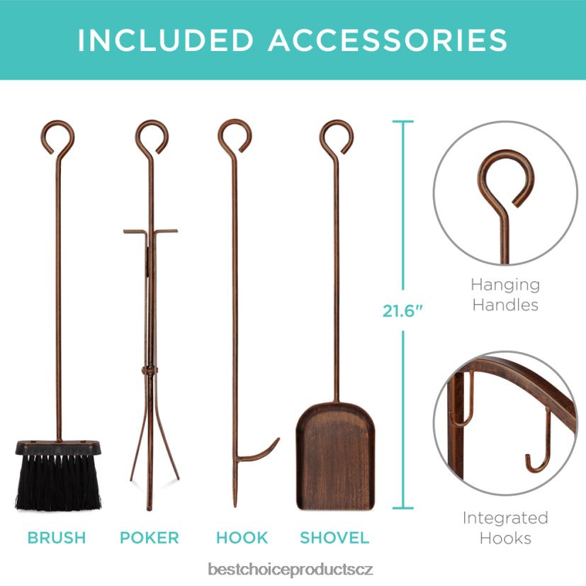Best Choice Products 5dílná sada nářadí držáku na polena palivového dřeva s hákem, smetákem, lopatou, kleštěmi doplněk měď FF2286352