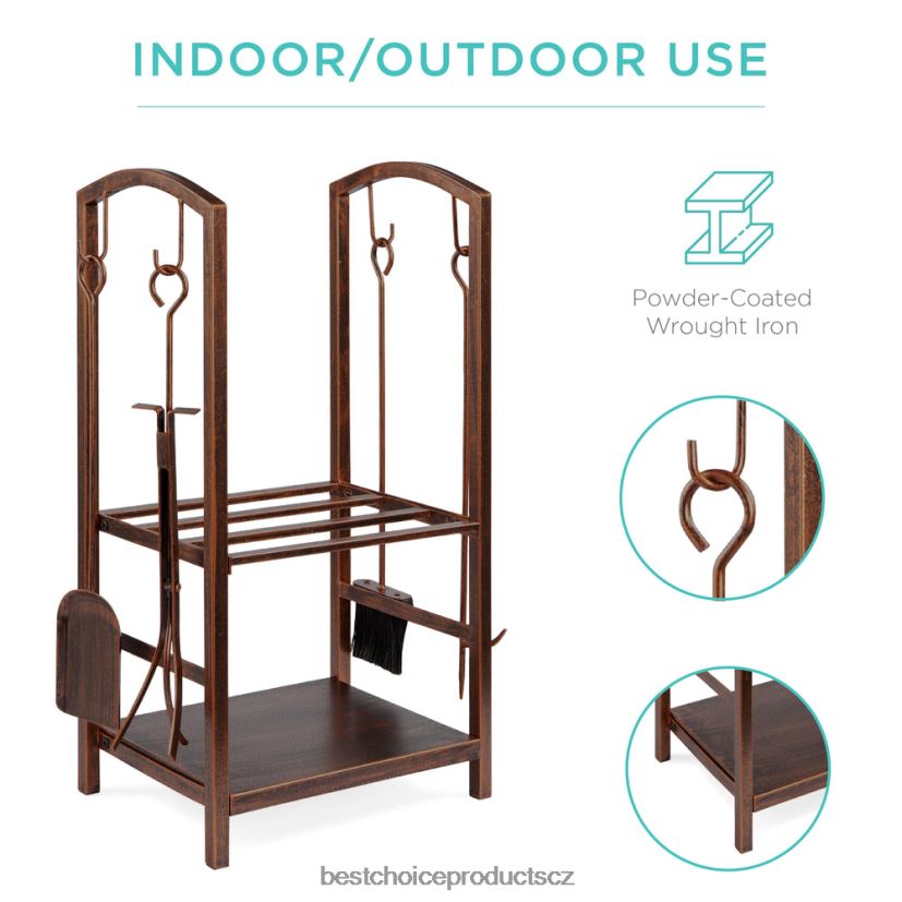 Best Choice Products 5dílná sada nářadí držáku na polena palivového dřeva s hákem, smetákem, lopatou, kleštěmi doplněk měď FF2286352