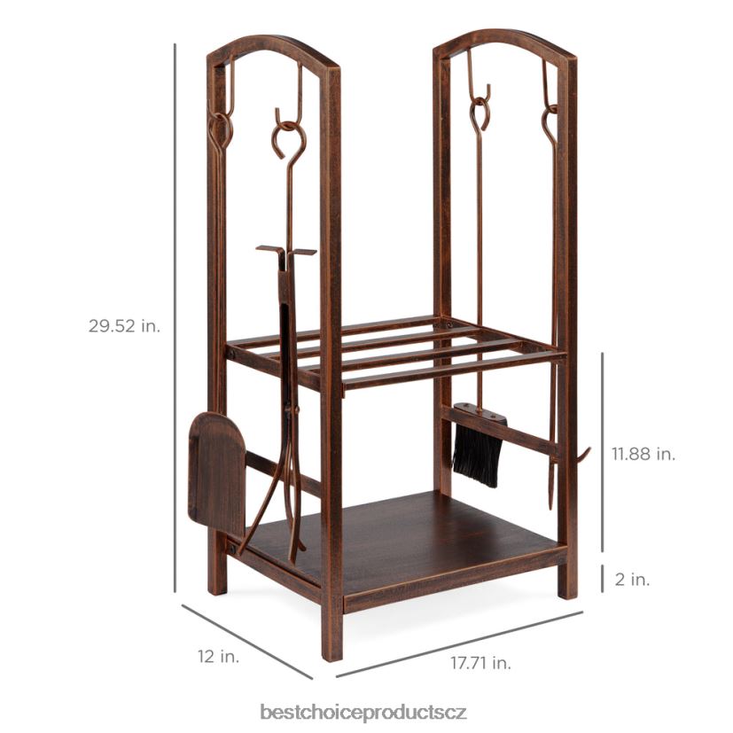 Best Choice Products 5dílná sada nářadí držáku na polena palivového dřeva s hákem, smetákem, lopatou, kleštěmi doplněk měď FF2286352