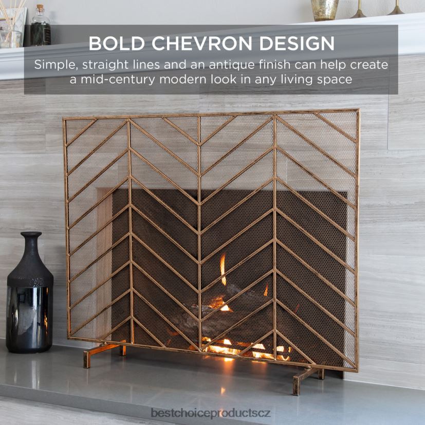 Best Choice Products jednopanelový železný chevron krbová zástěna se starožitným povrchem doplněk zlato FF22861230