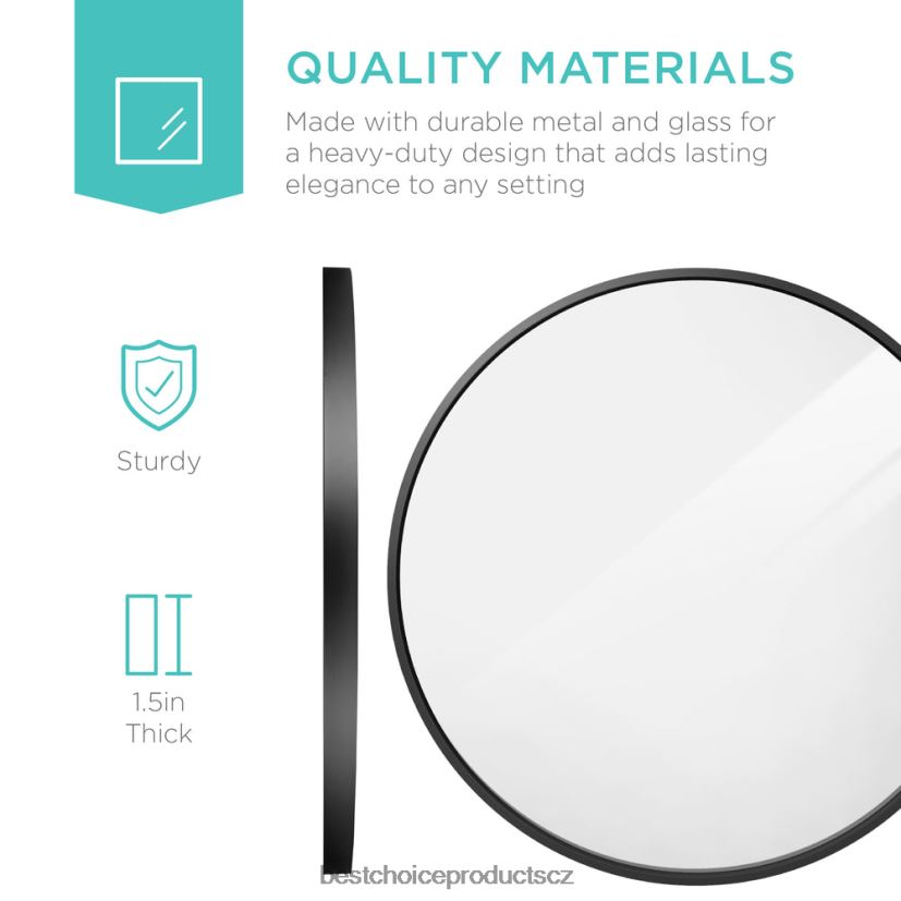 Best Choice Products kulaté nástěnné koupelnové zrcadlo v rámečku s fólií proti výbuchu doplněk matná černá FF2286387