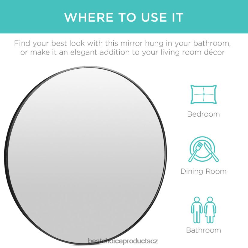 Best Choice Products kulaté nástěnné koupelnové zrcadlo v rámečku s fólií proti výbuchu doplněk matná černá FF2286387