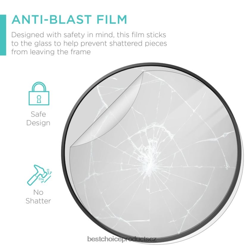 Best Choice Products kulaté nástěnné koupelnové zrcadlo v rámečku s fólií proti výbuchu doplněk matná černá FF2286387
