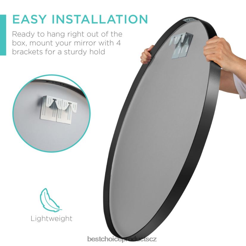 Best Choice Products kulaté nástěnné koupelnové zrcadlo v rámečku s fólií proti výbuchu doplněk matná černá FF2286387