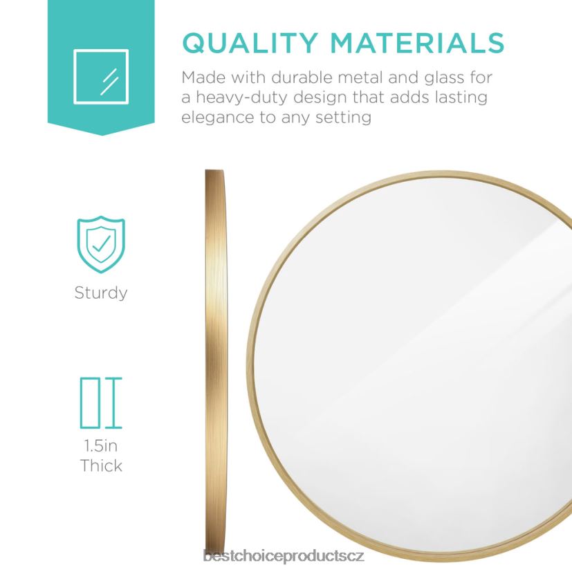 Best Choice Products kulaté nástěnné koupelnové zrcadlo v rámečku s fólií proti výbuchu doplněk matná zlatá FF2286388