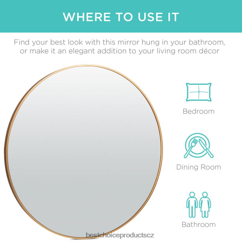 Best Choice Products kulaté nástěnné koupelnové zrcadlo v rámečku s fólií proti výbuchu doplněk matná zlatá FF2286388