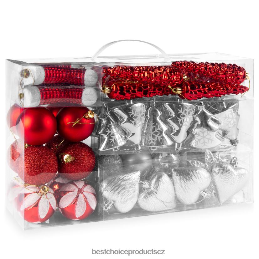 Best Choice Products sada 72 ručně vyrobených nerozbitných vánočních ozdob svátečních dekorací sezónní červená/stříbrná FF2286269