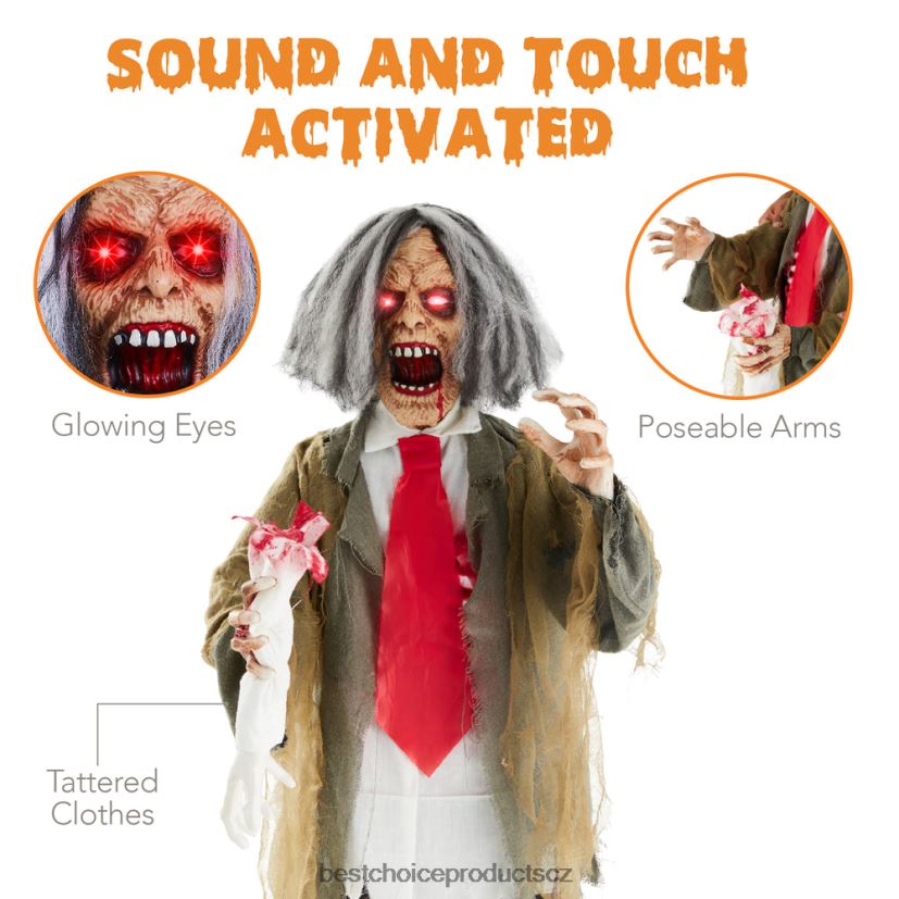 Best Choice Products shnilý ronnie stojící animatronic zombie halloween prop sezónní vícenásobné FF2286224