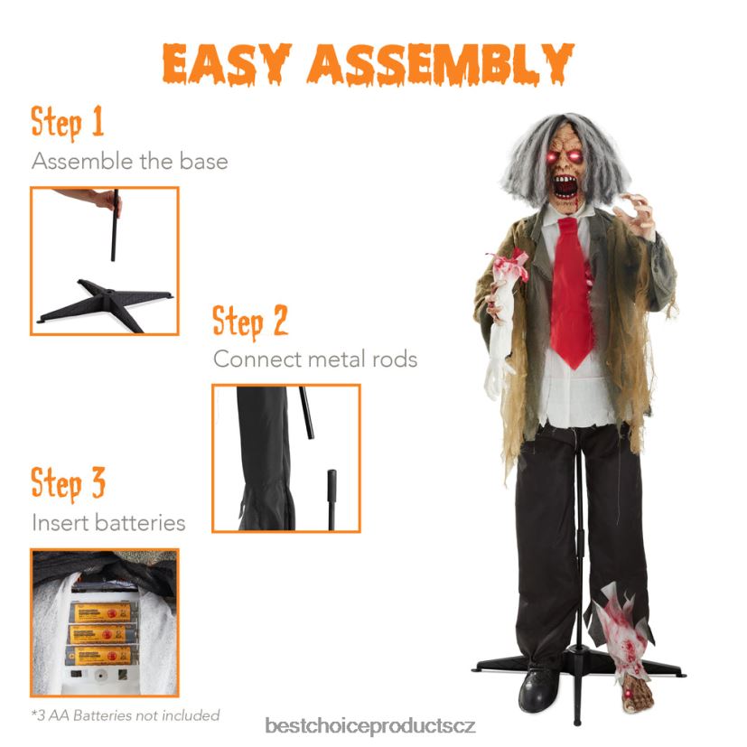 Best Choice Products shnilý ronnie stojící animatronic zombie halloween prop sezónní vícenásobné FF2286224