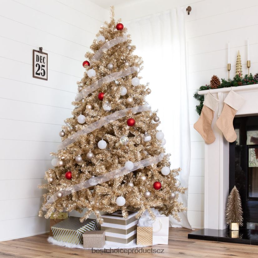 Best Choice Products šampaňské zlaté umělé pozlátko vánoční stromeček se skládacím stojanem sezónní krása FF2286239