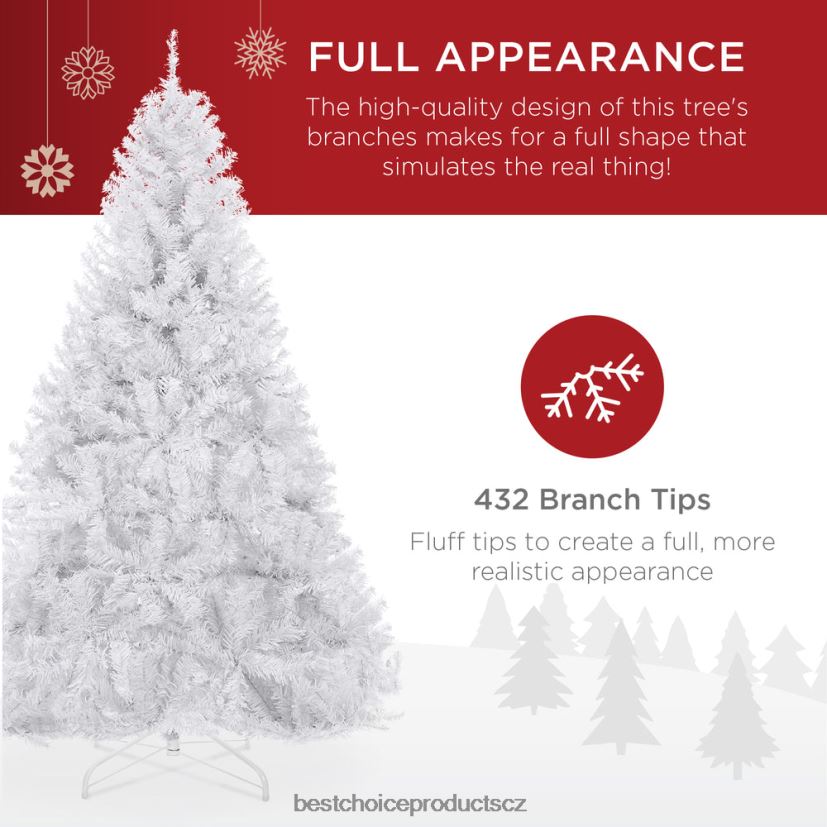 Best Choice Products prémiový vánoční stromek z bílé umělé borovice se špičkami, skládací kovová základna sezónní krása FF2286198