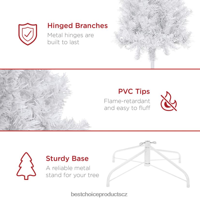 Best Choice Products prémiový vánoční stromek z bílé umělé borovice se špičkami, skládací kovová základna sezónní krása FF2286198