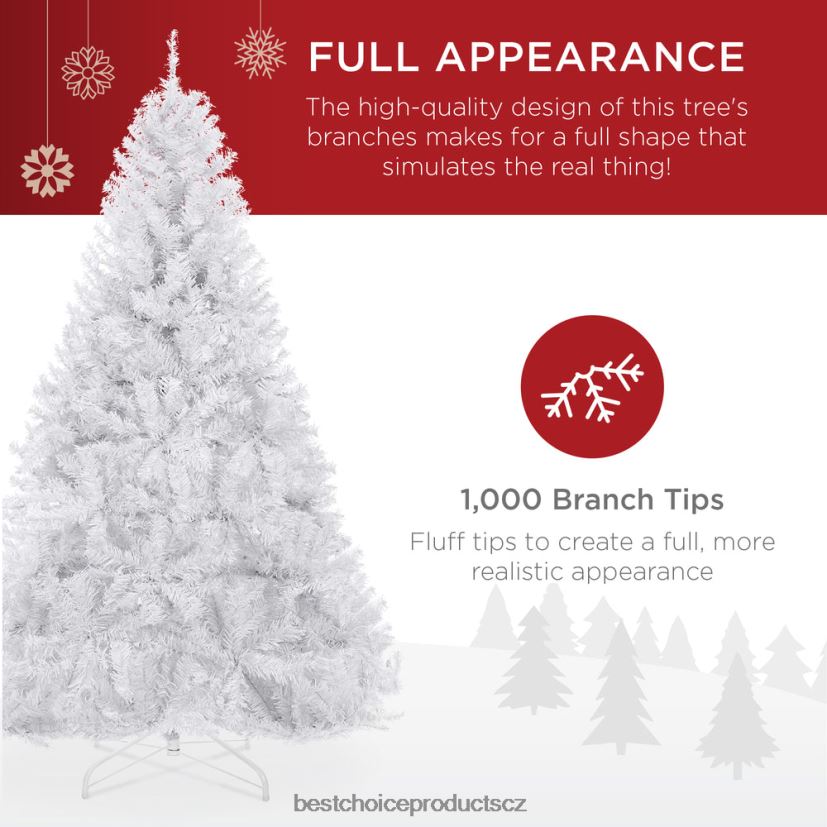 Best Choice Products prémiový vánoční stromek z bílé umělé borovice se špičkami, skládací kovová základna sezónní krása FF2286199