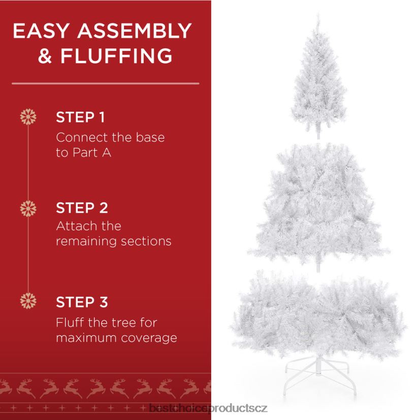 Best Choice Products prémiový vánoční stromek z bílé umělé borovice se špičkami, skládací kovová základna sezónní krása FF2286199