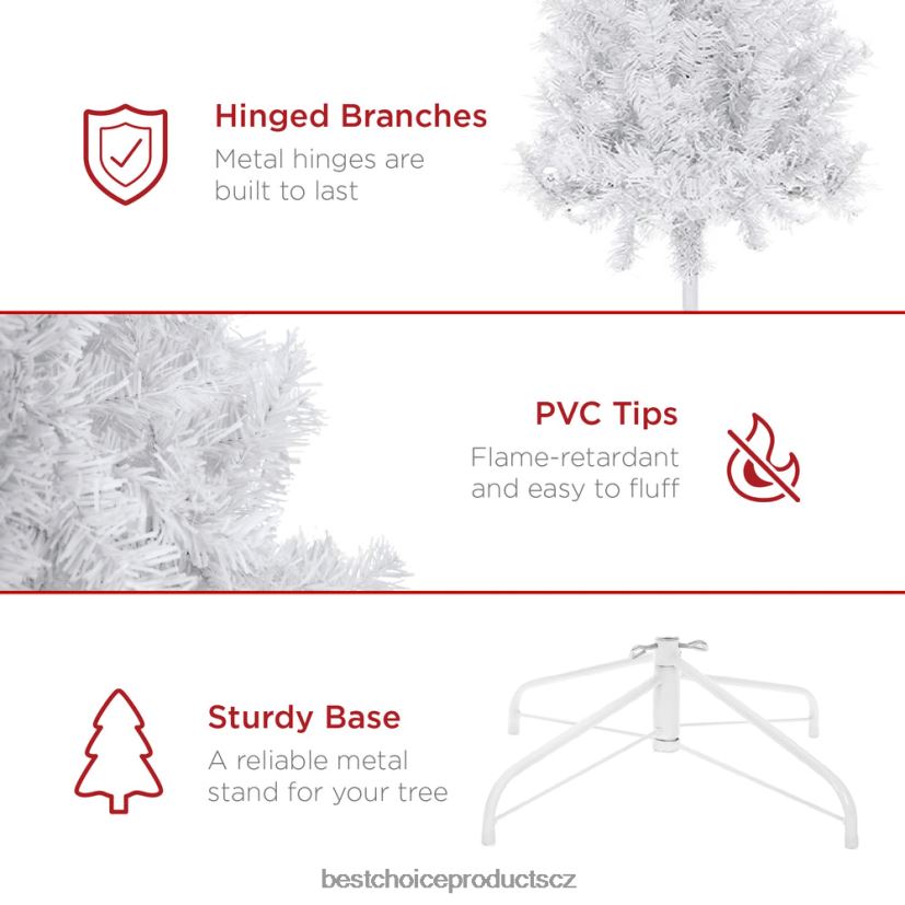 Best Choice Products prémiový vánoční stromek z bílé umělé borovice se špičkami, skládací kovová základna sezónní krása FF2286199
