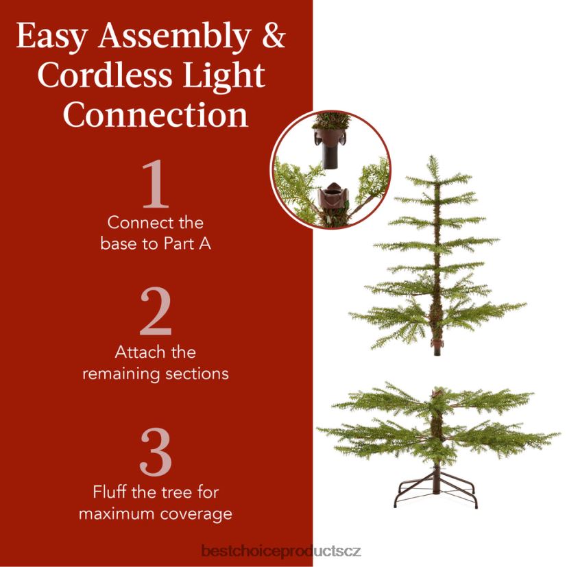 Best Choice Products předsvícený řídký vánoční stromek s LED světly 2 v 1, bezdrátové připojení sezónní krása FF228686