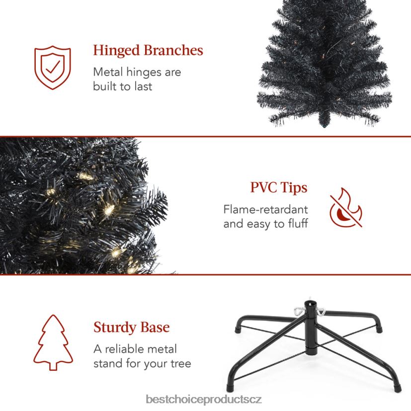 Best Choice Products předsvícená černá umělá tužka sváteční strom sezónní krása FF2286162