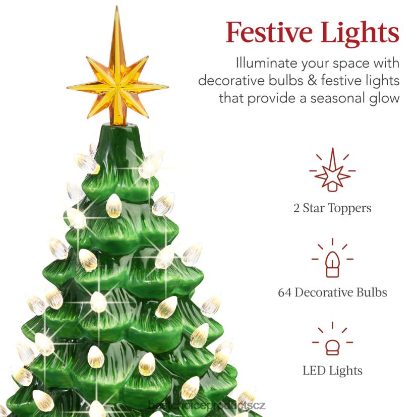 Best Choice Products předsvícený keramický stolní vánoční stromek se světly - 15in sezónní zelená s teplými bílými světly FF2286217