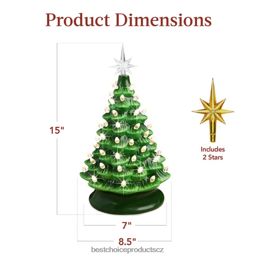 Best Choice Products předsvícený keramický stolní vánoční stromek se světly - 15in sezónní zelená s teplými bílými světly FF2286217
