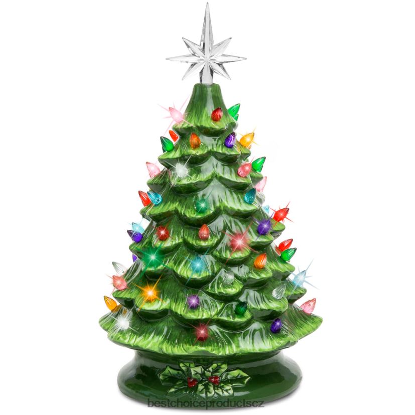 Best Choice Products předsvícený keramický stolní vánoční stromek se světly - 15in sezónní zelená s vícebarevnými světly FF2286216