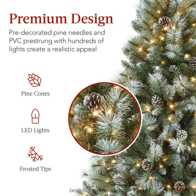 Best Choice Products předsvícený matný umělý vánoční strom skotská borovice sezónní kovový stojan FF2286234