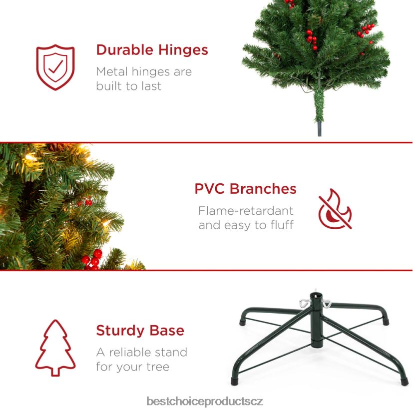 Best Choice Products předsvícený předzdobený smrkový vánoční strom se šiškami sezónní bobule FF228654