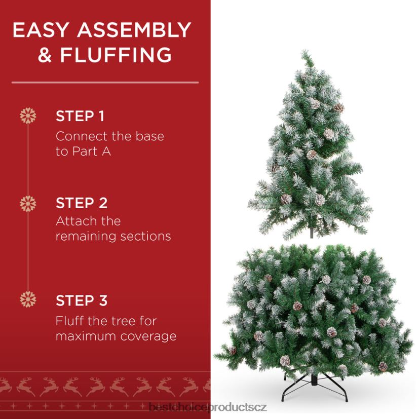 Best Choice Products předsvícený předzdobený vánoční stromek s vločkami, šišky sezónní krása FF228672