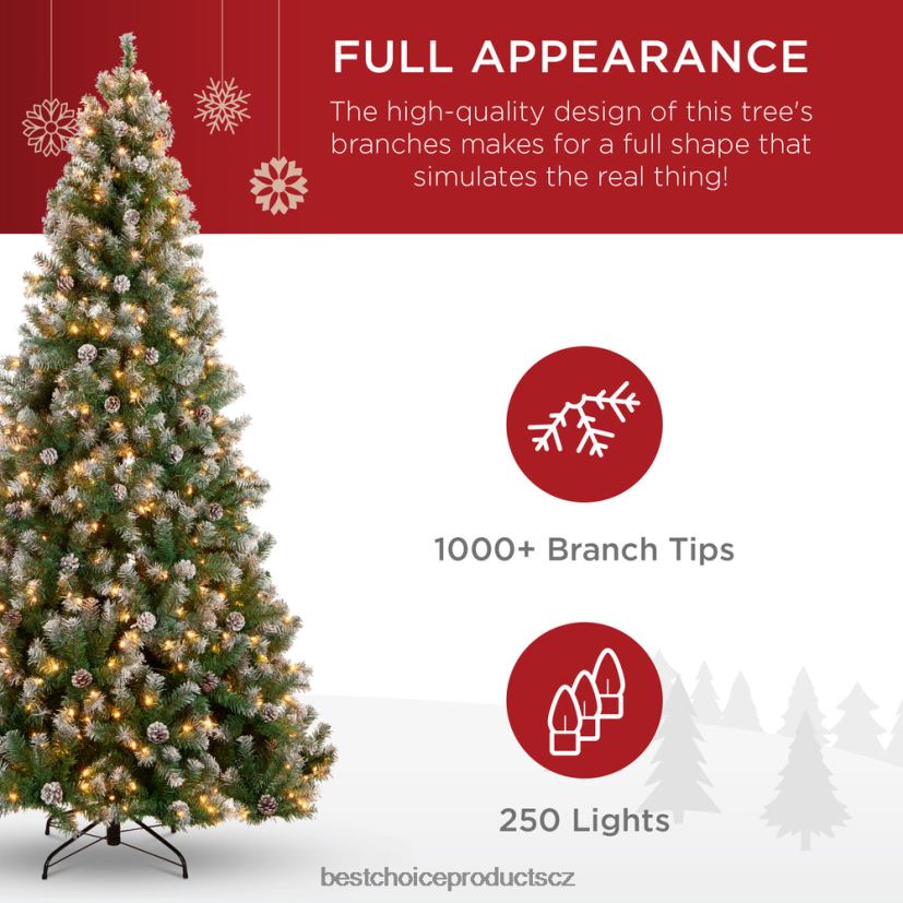 Best Choice Products předsvícený předzdobený vánoční stromek s vločkami, šišky sezónní krása FF228673