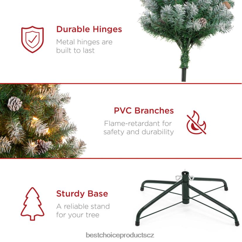 Best Choice Products předsvícený předzdobený vánoční stromek s vločkami, šišky sezónní krása FF228673
