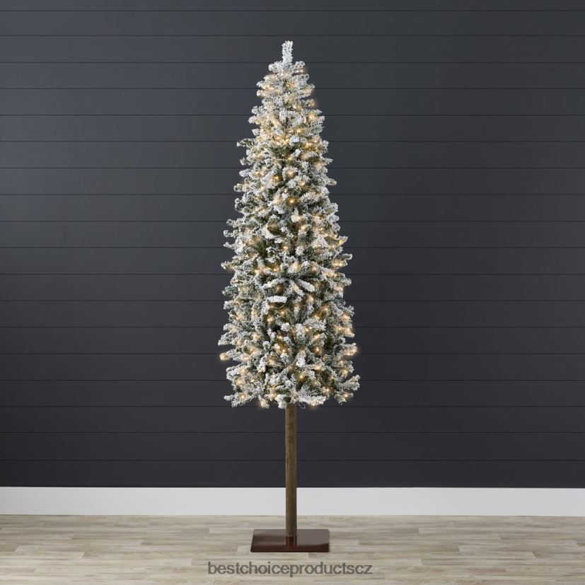 Best Choice Products předsvícený sněhem sesypaný alpský tenký vánoční stromeček s LED světly, stojan sezónní krása FF2286158