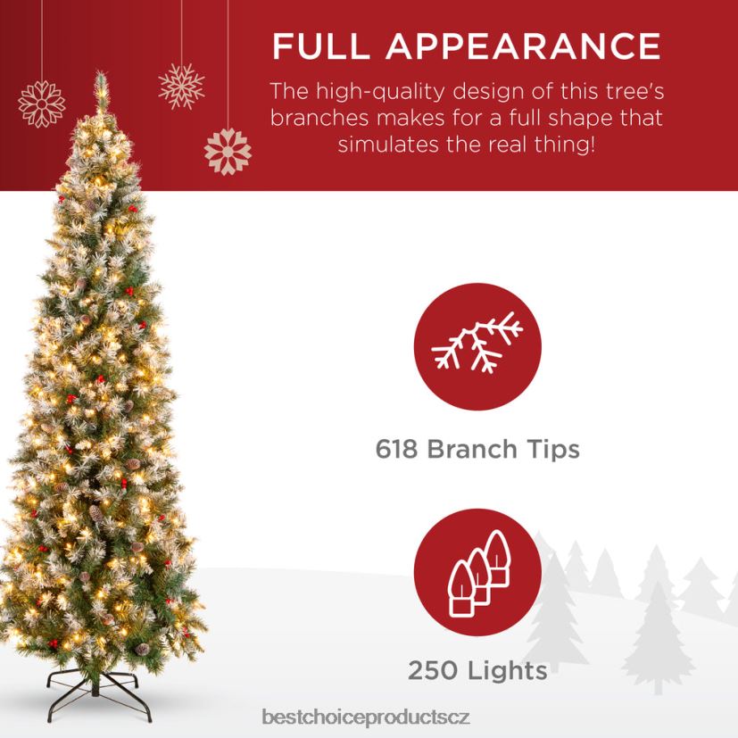 Best Choice Products předsvícený částečně semišový smrk tužkový strom s bobulemi, šišky sezónní krása FF2286154
